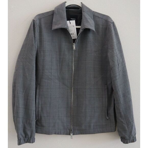 Theory M0371403 Mens Sz S Charcoal Plaid Zerega Wool Blend 2-Way Zip Jacket $495 - Picture 1 of 12